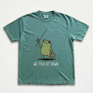 We Fish At Dawn Funny Frog T-Shirt | Minimalist Angler Graphic Tee