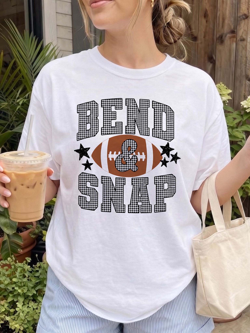 Bend and Snap Football Game Day Shirt - Checkered Graphic Tee