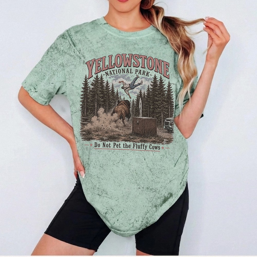 Yellowstone National Park Do Not Pet The Fluffy Cows Meme Vintage Tee