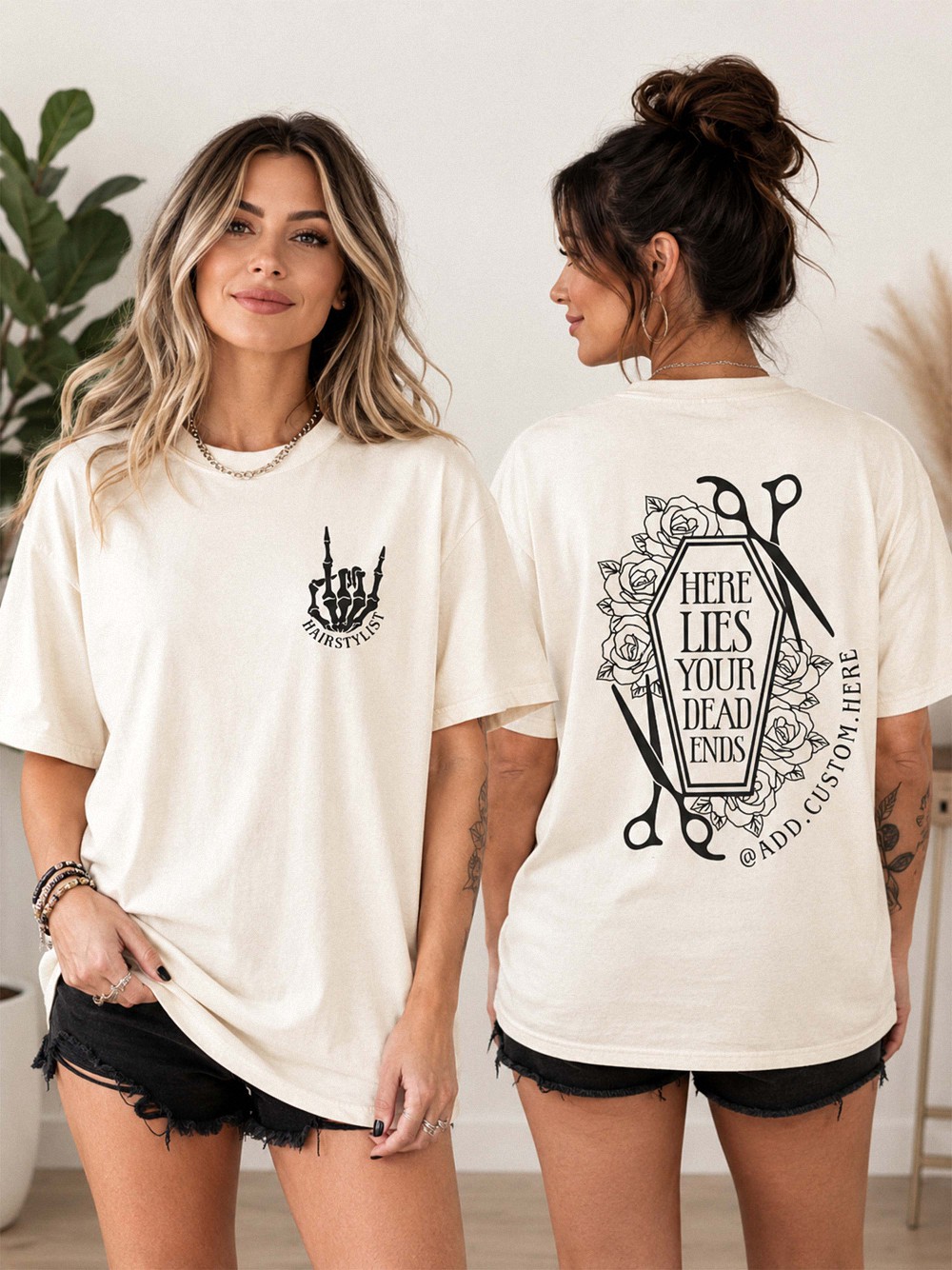 Custom Hairstylist Shirt: Spooky Skeleton Dead Ends Tee