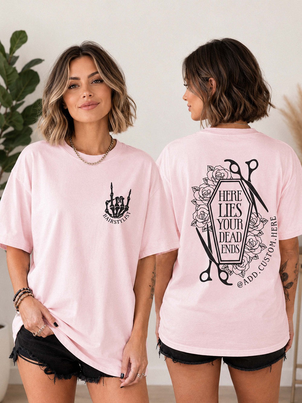 Custom Hairstylist Shirt: Spooky Skeleton Dead Ends Tee