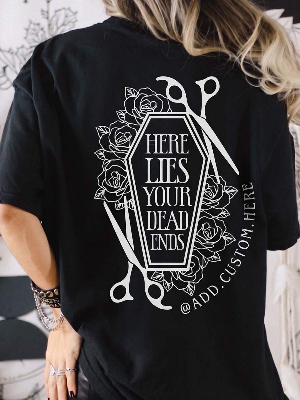 Custom Hairstylist Shirt: Spooky Skeleton Dead Ends Tee