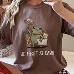 We Thrift At Dawn Cottagecore Frog Thrifting Graphic Tee