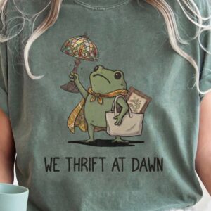 We Thrift At Dawn Cottagecore Frog Thrifting Graphic Tee