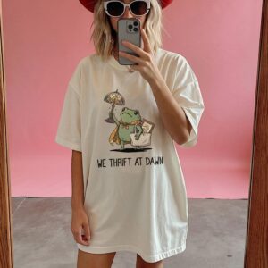 We Thrift At Dawn Cottagecore Frog Thrifting Graphic Tee