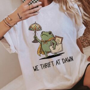 We Thrift At Dawn Cottagecore Frog Thrifting Graphic Tee