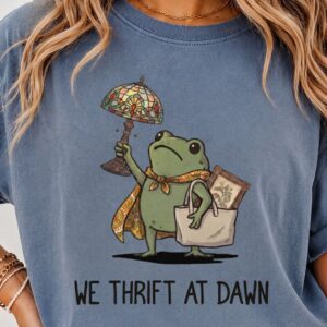 We Thrift At Dawn Cottagecore Frog Thrifting Graphic Tee
