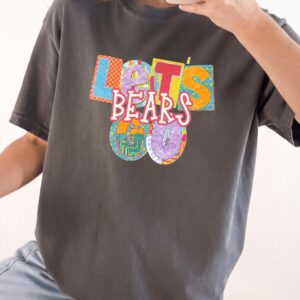 Let's Bears Go Retro Patchwork Graphic Tee - Oversized Purple Shirt