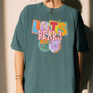 Let's Bears Go Retro Patchwork Graphic Tee - Oversized Purple Shirt