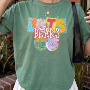 Let's Bears Go Retro Patchwork Graphic Tee - Oversized Purple Shirt