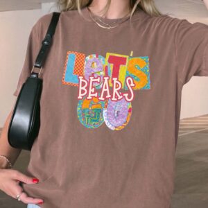 Let's Bears Go Retro Patchwork Graphic Tee - Oversized Purple Shirt