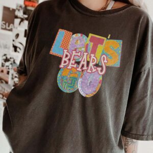 Let's Bears Go Retro Patchwork Graphic Tee - Oversized Purple Shirt