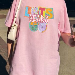 Let's Bears Go Retro Patchwork Graphic Tee - Oversized Purple Shirt