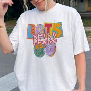 Let's Bears Go Retro Patchwork Graphic Tee - Oversized Purple Shirt