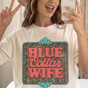 Blue Collar Wife Shirt - Western Leopard Graphic Tee for Women