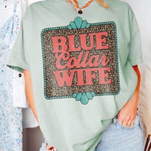 Blue Collar Wife Shirt - Western Leopard Graphic Tee for Women