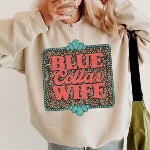 Blue Collar Wife Shirt - Western Leopard Graphic Tee for Women