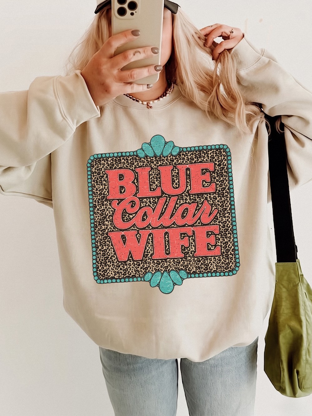 Blue Collar Wife Shirt - Western Leopard Graphic Tee for Women