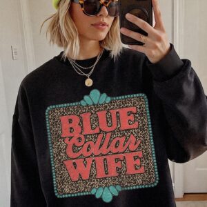 Blue Collar Wife Shirt - Western Leopard Graphic Tee for Women