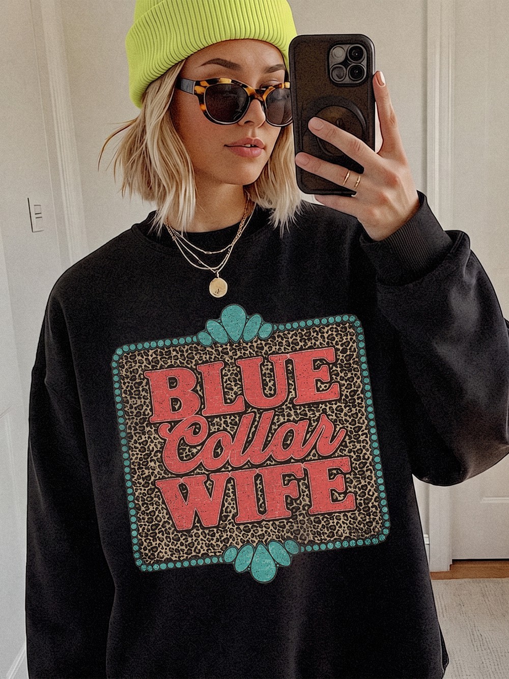 Blue Collar Wife Shirt - Western Leopard Graphic Tee for Women