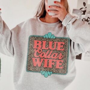Blue Collar Wife Shirt - Western Leopard Graphic Tee for Women