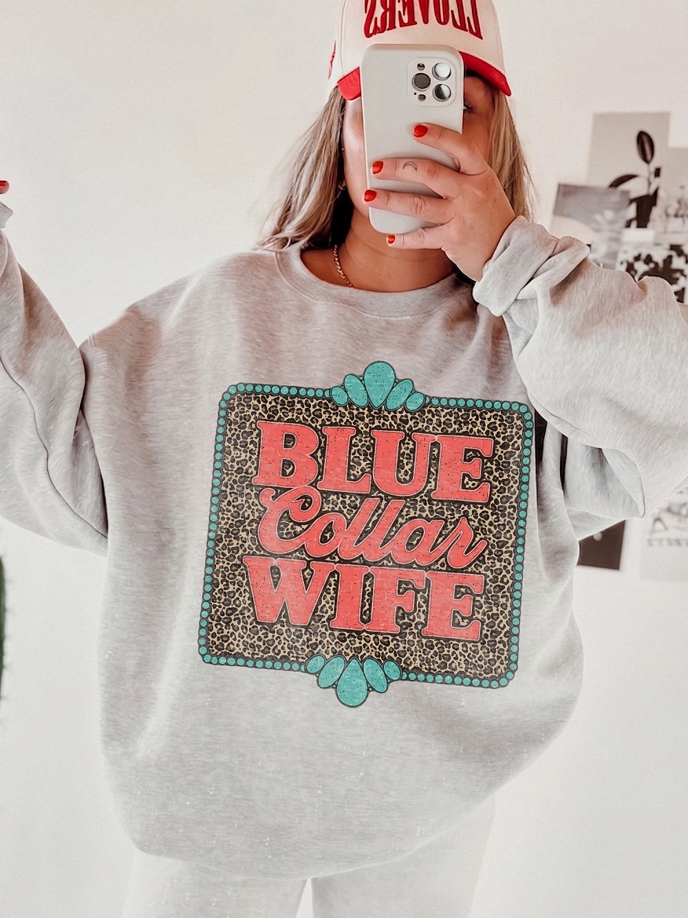 Blue Collar Wife Shirt - Western Leopard Graphic Tee for Women