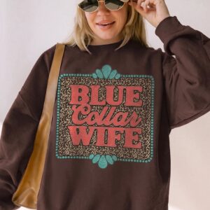 Blue Collar Wife Shirt - Western Leopard Graphic Tee for Women