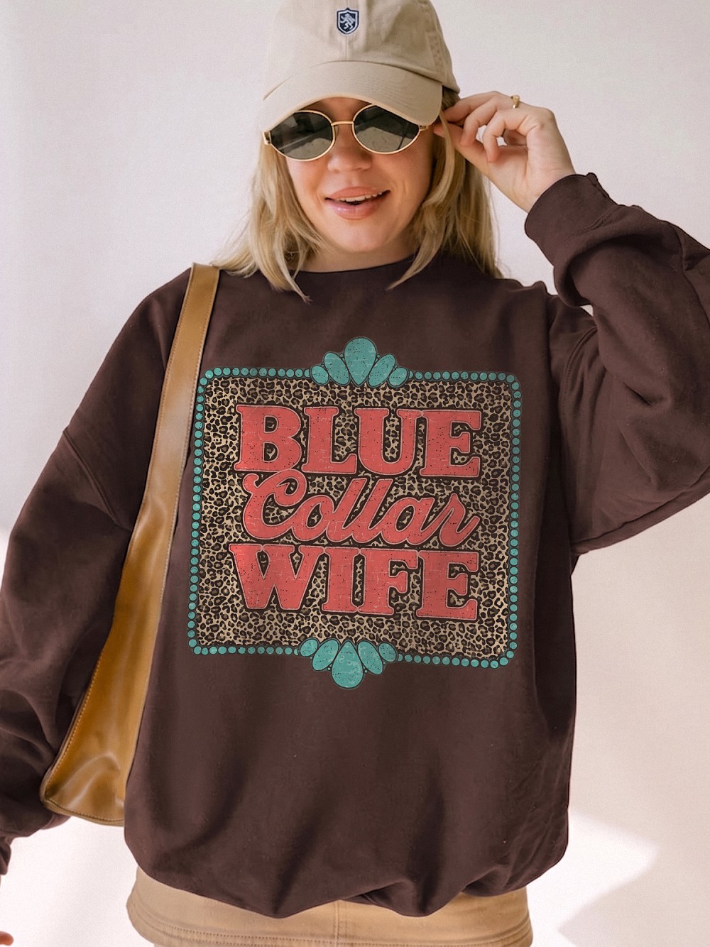 Blue Collar Wife Shirt - Western Leopard Graphic Tee for Women