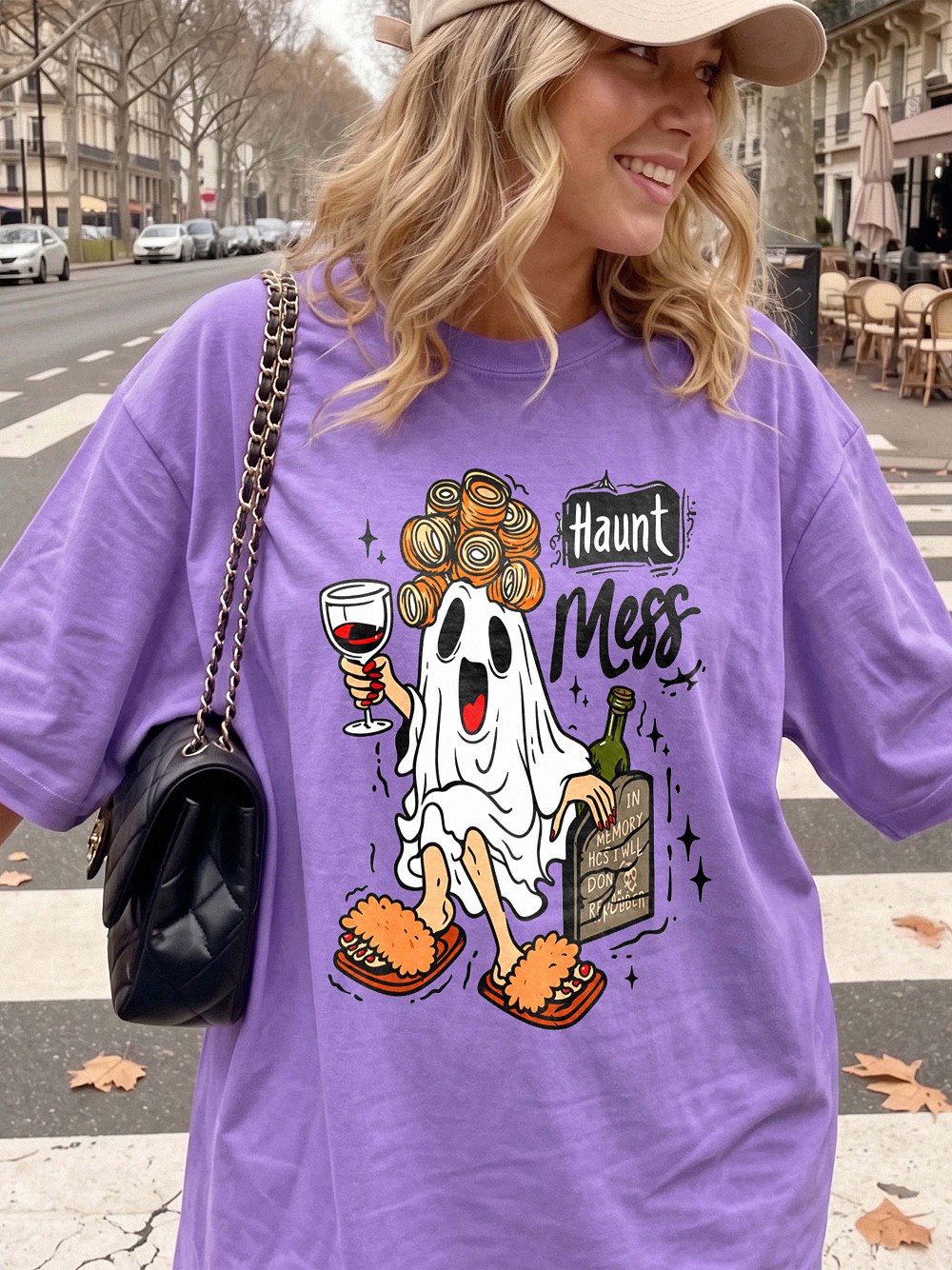 Haunt Mess Ghost Wine Halloween Shirt - Funny Spooky Mom Tee