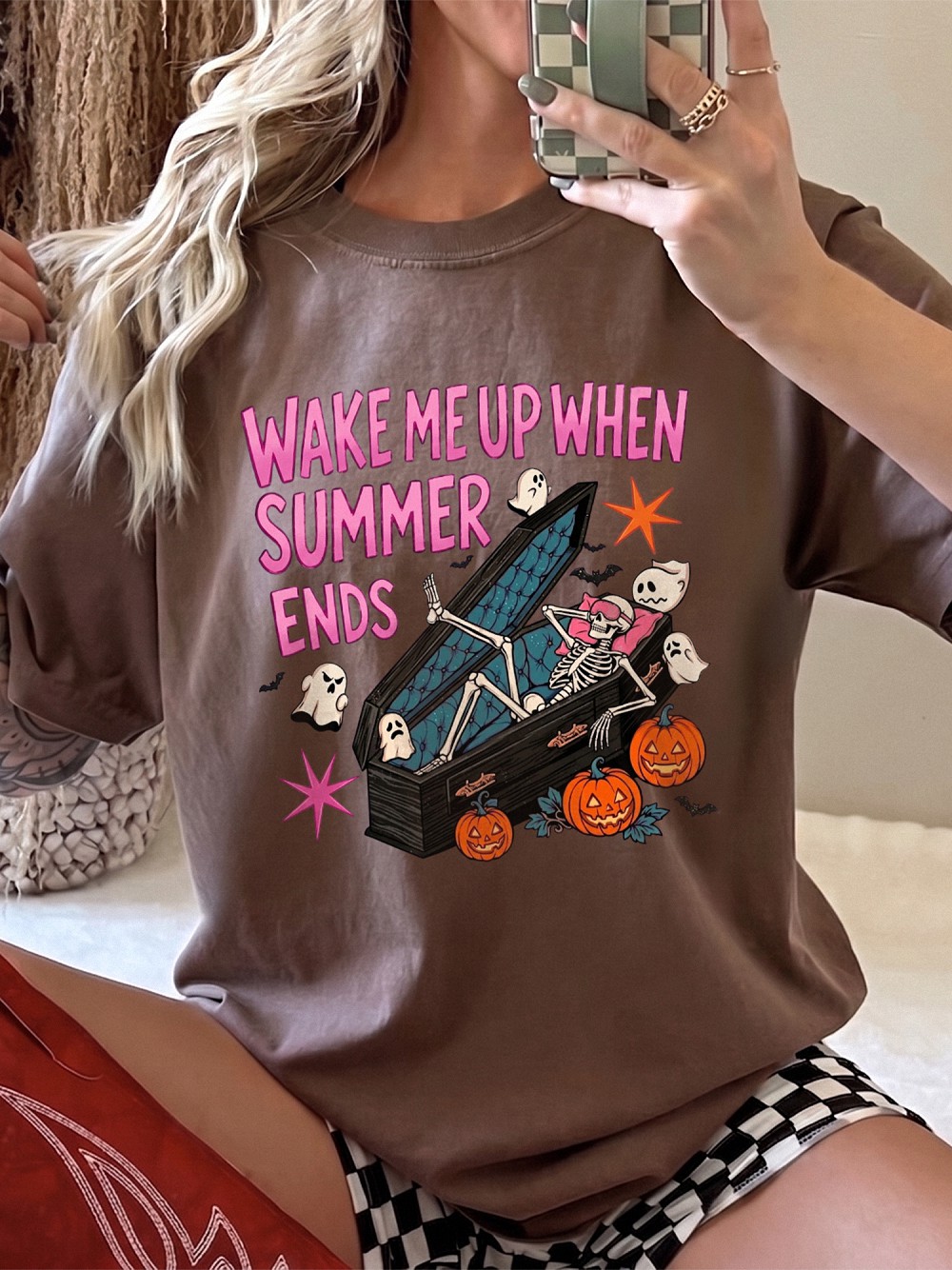 Wake Me Up When Summer Ends Skeleton Shirt - Spooky Halloween Tee