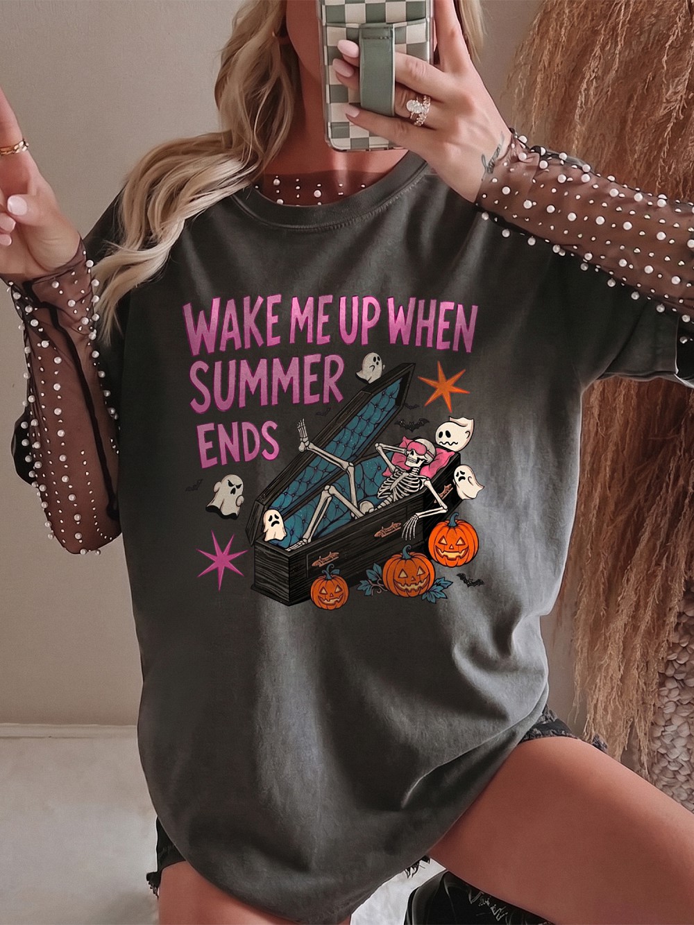 Wake Me Up When Summer Ends Skeleton Shirt - Spooky Halloween Tee
