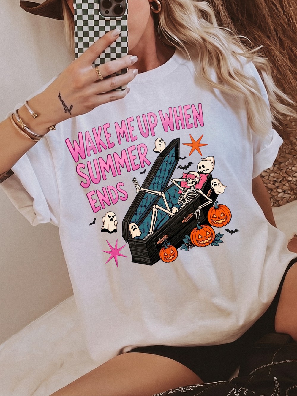 Wake Me Up When Summer Ends Skeleton Shirt - Spooky Halloween Tee