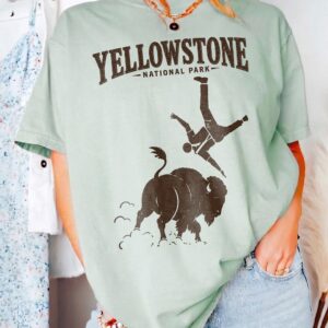 Vintage Yellowstone Bison Graphic Tee - Funny National Park Shirt