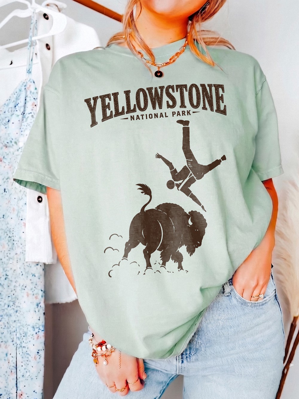 Vintage Yellowstone Bison Graphic Tee - Funny National Park Shirt