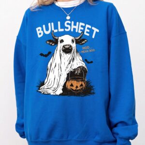 Odtfuiyy Bullsheet Moo I Mean Boo Ghost Cow Halloween Graphic Tee