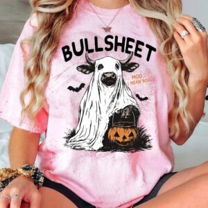 Odtfuiyy Bullsheet Moo I Mean Boo Ghost Cow Halloween Graphic Tee