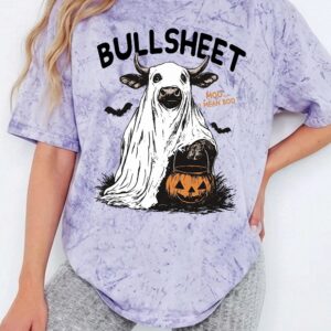 Odtfuiyy Bullsheet Moo I Mean Boo Ghost Cow Halloween Graphic Tee
