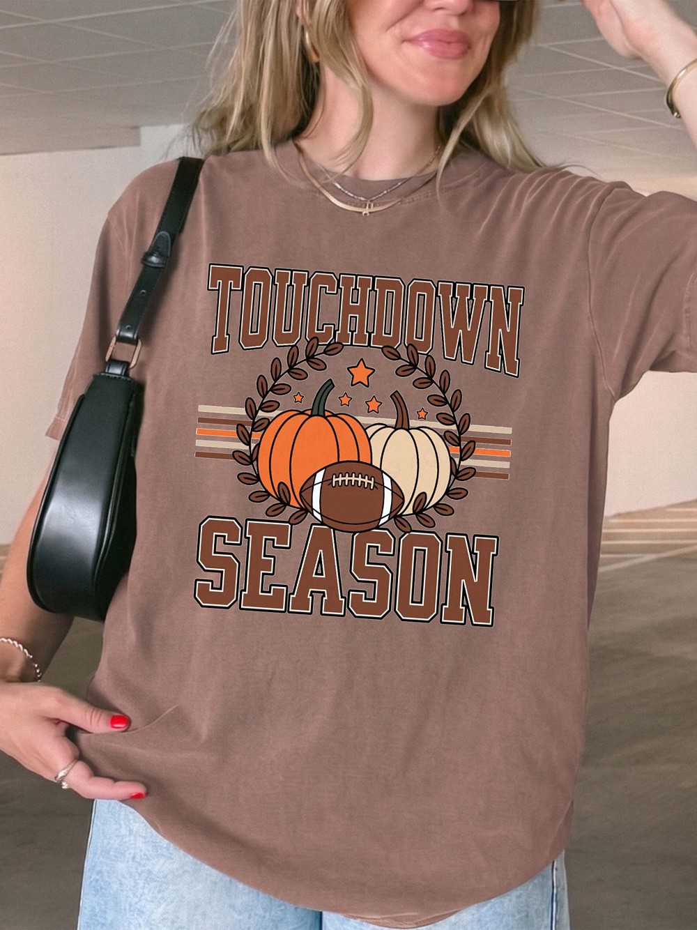 apdmcxqh Touchdown Season Fall Football Graphic Tee