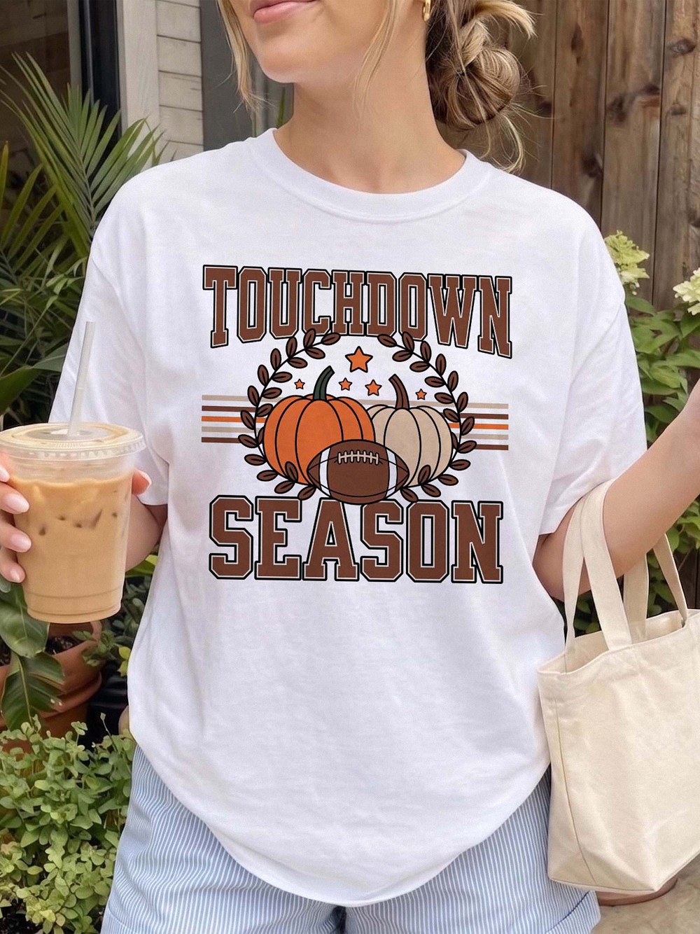 apdmcxqh Touchdown Season Fall Football Graphic Tee