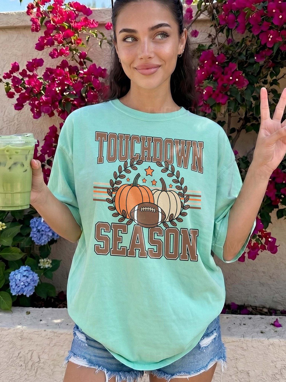 apdmcxqh Touchdown Season Fall Football Graphic Tee