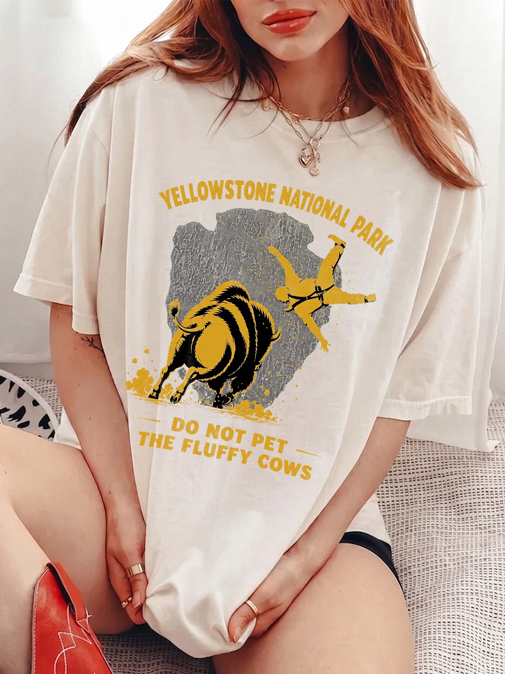 Do Not Pet The Fluffy Cows Yellowstone Bison Graphic Tee