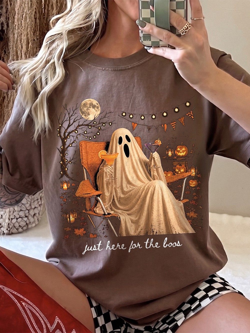 Cwarfota Just Here For The Boos Ghost Shirt Funny Halloween Tee