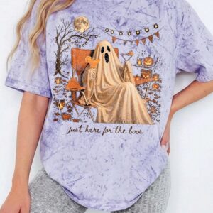 Cwarfota Just Here For The Boos Ghost Shirt Funny Halloween Tee