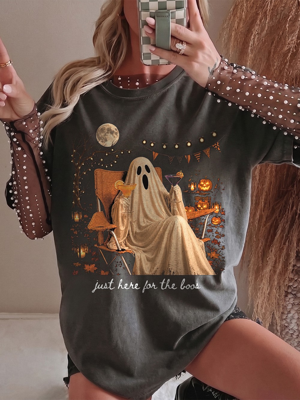 Cwarfota Just Here For The Boos Ghost Shirt Funny Halloween Tee