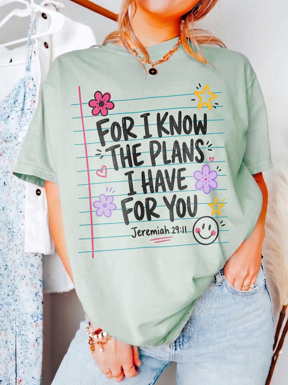 Jeremiah 29:11 Bible Verse Shirt | Pastel Doodle Christian Tee
