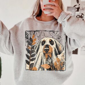 Hmtppght Ghost Hound Dog Vintage Fall Graphic Tee for Women