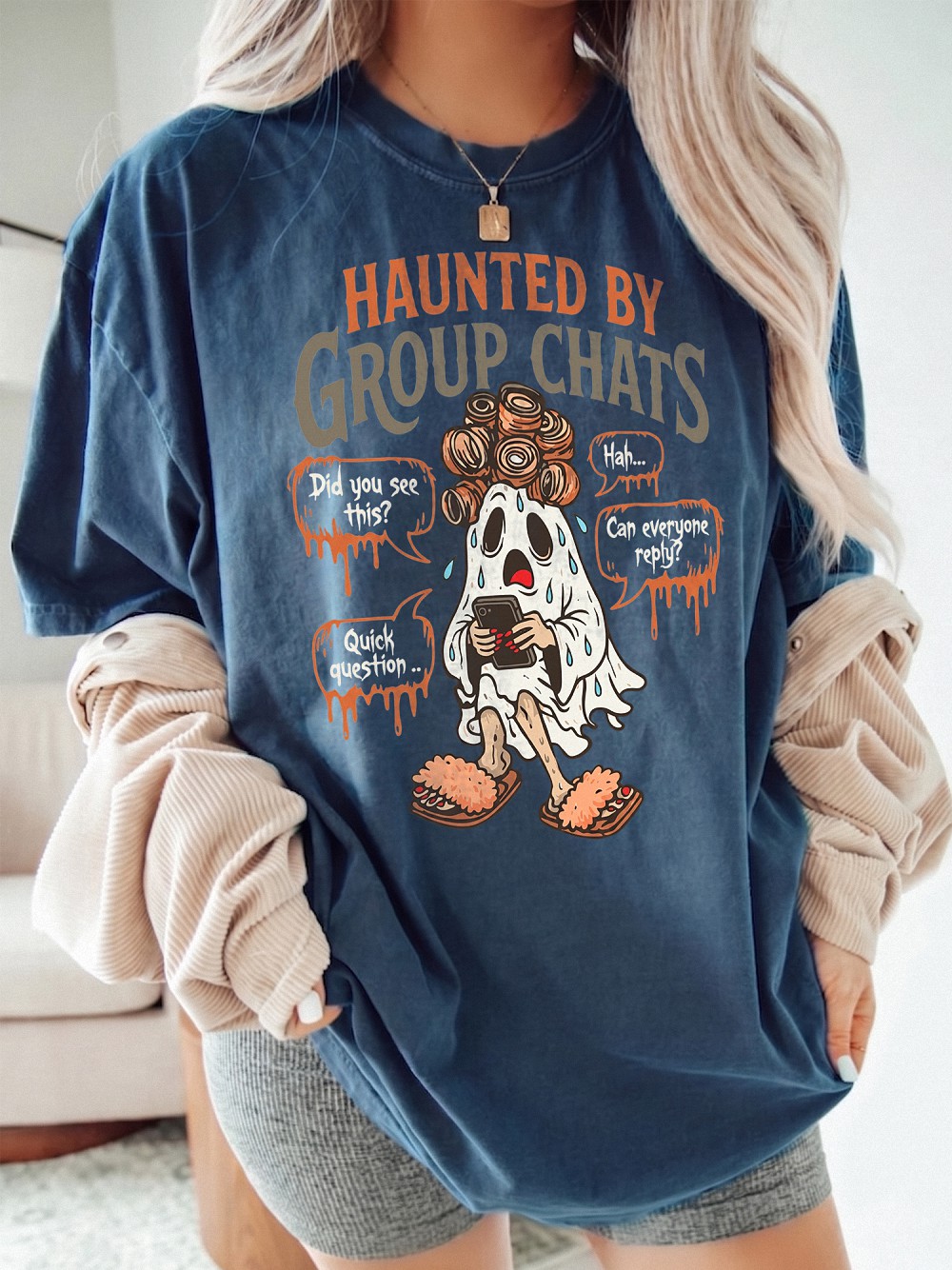 Haunted By Group Chats Oversized T-Shirt | Funny Ghost Graphic Tee