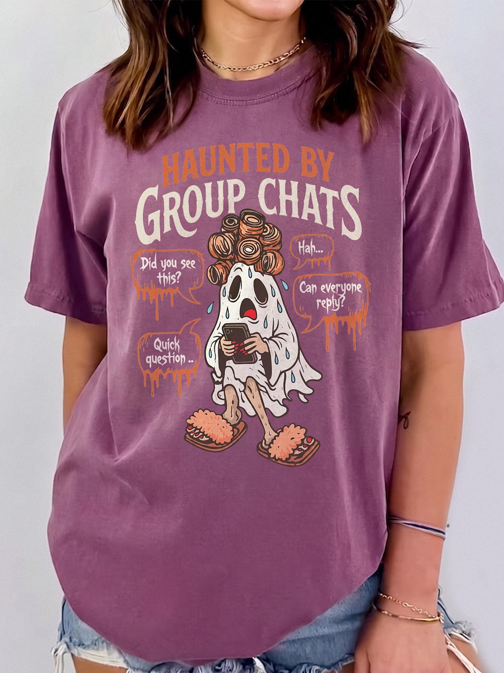 Haunted By Group Chats Oversized T-Shirt | Funny Ghost Graphic Tee