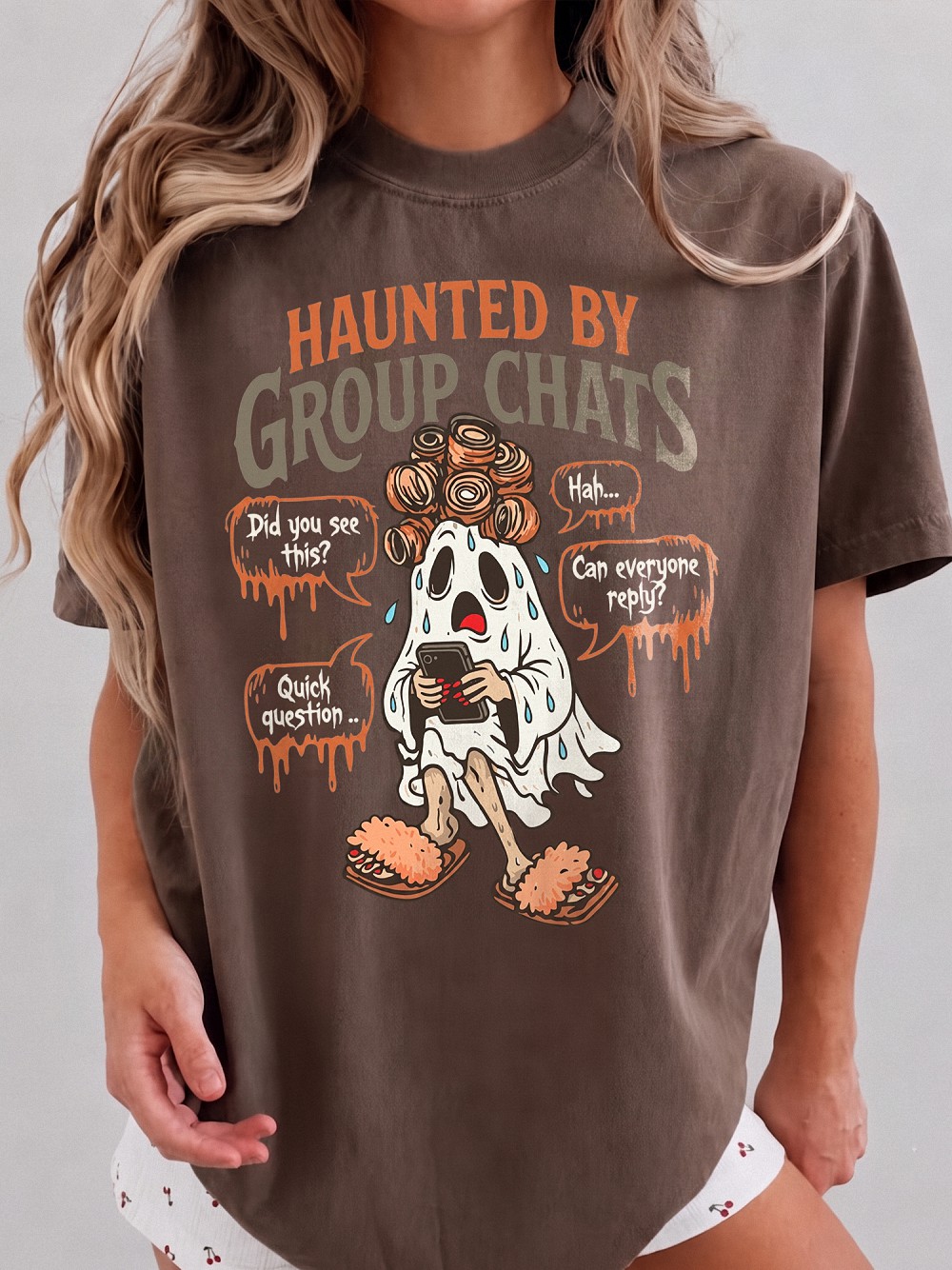 Haunted By Group Chats Oversized T-Shirt | Funny Ghost Graphic Tee