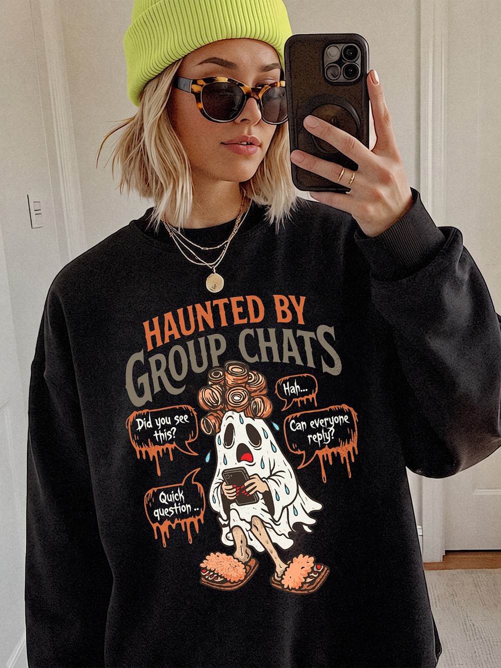 Haunted By Group Chats Oversized T-Shirt | Funny Ghost Graphic Tee
